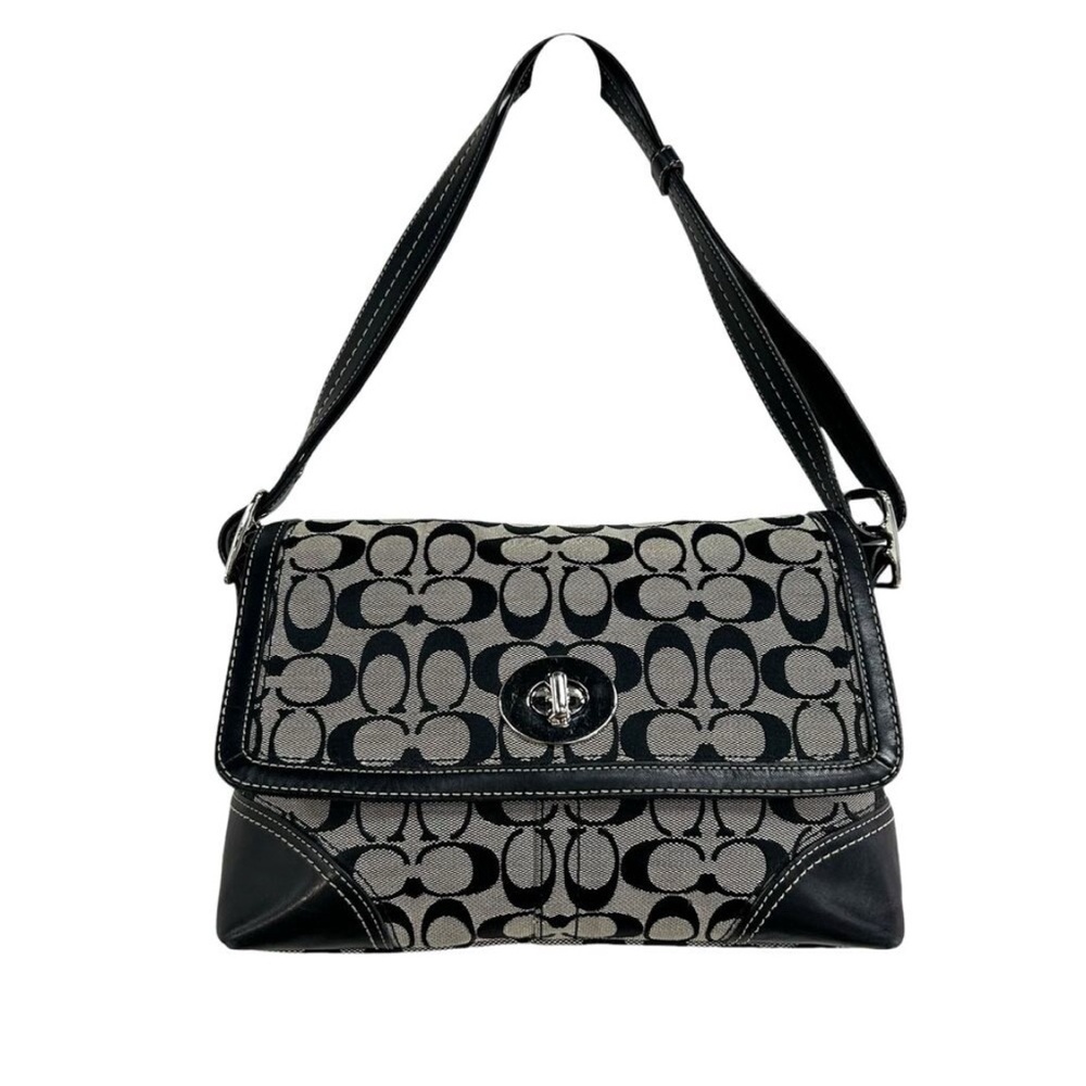 Coach Hampton Flap Monogram Signature Logo Adjustable Shoulder Bag